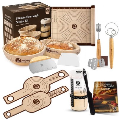 Sourdough Bread Baking Supplies with 24oz Starter Jar, 9'' Round & 10'' Oval In...