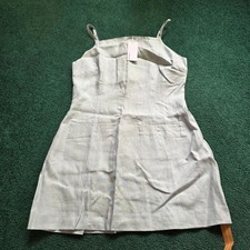 Reformation Mini Dress Sz 10 Phillipa Linen Aquamarine Sleeveless Back Zipper NW