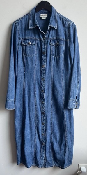 Vtg Faded Glory Denim Dress Maxi Front 14 Western Modest Boho Cottagecore Large