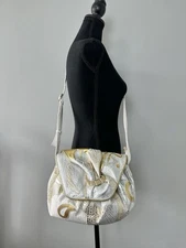 Vtg Alentino Nas Bag White Gold Metallic Patchwork Crossbody Purse Vegan 80s 90s