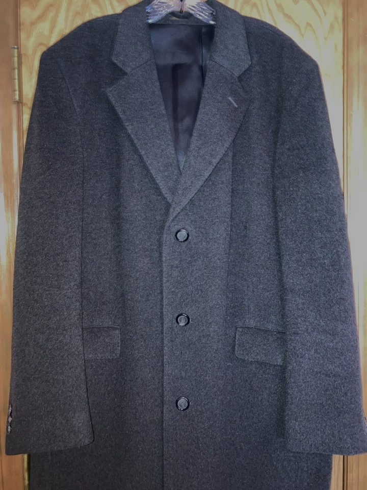 Rothchilds Size Large Gray Wool / Cashmere Long Trench Topcoat Lined Pockets - Image 2 of 4