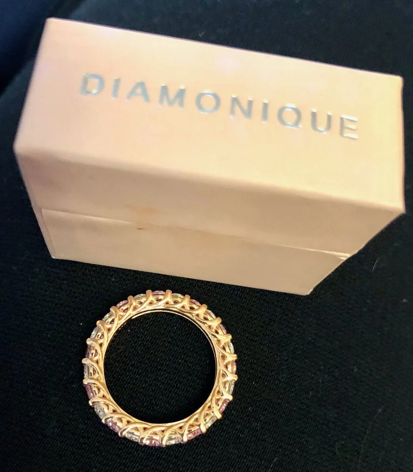 Anillo de eternidad QVC Diamonique rosa y transparente circonita cúbica revestido de oro rosa de 14 K talla 8 Foto 2 de 4