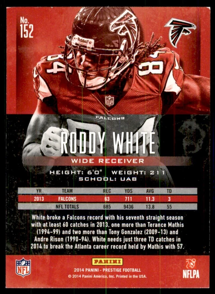 2014 Panini Prestige Roddy White Football Cards #152 - Image 2 of 2