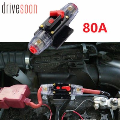 2 × 80 AMP Car Stereo Audio 12v Circuit Breaker Fuse Inline Fits 4 8 Gauge Wire