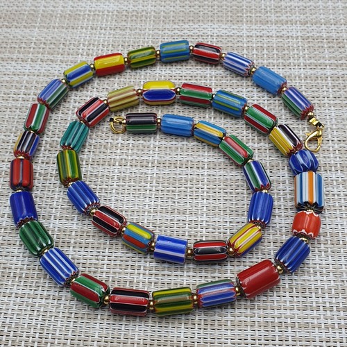 Beautiful Vintage Venetian Style MultiColor Chevron Glass Beaded Necklace - Picture 11 of 19