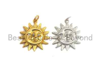 CZ Micro Pave Matte Finish Round With Moon And Sun Pendant/Charm, Indian