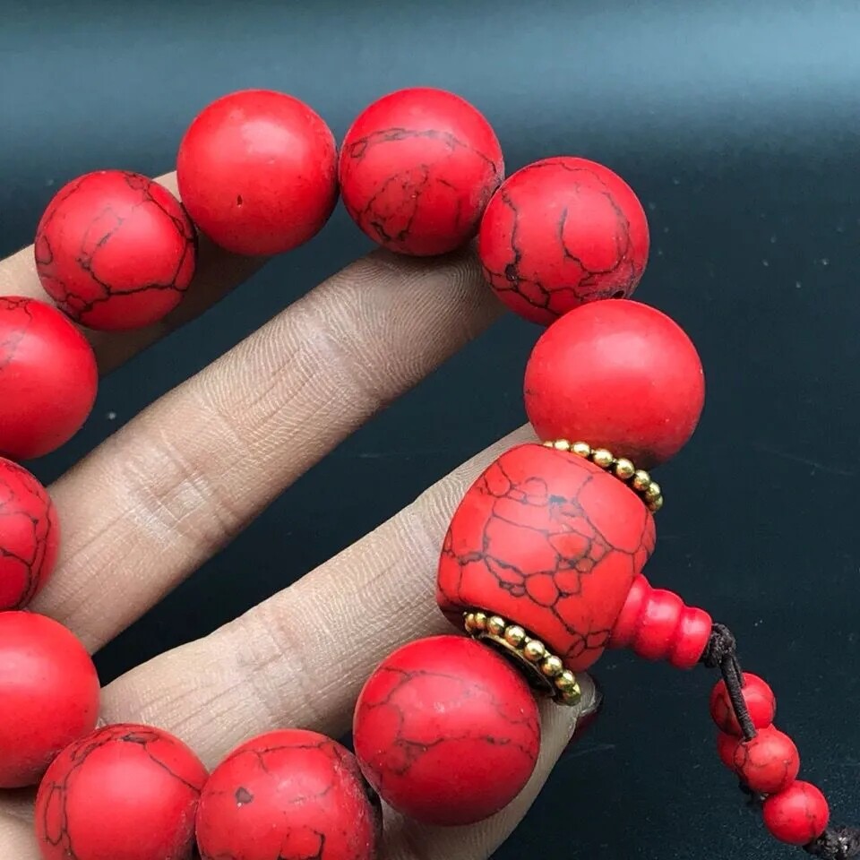 Chinese Antique Natural Red Turquoise Bracelet Retro Jewelry 