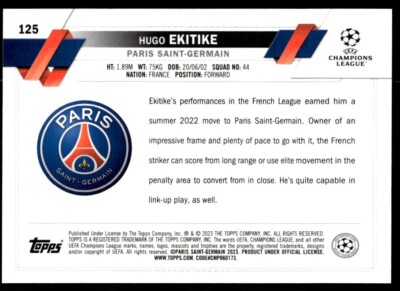 2022 Topps Chrome UEFA Hugo Ekitike Rookie A44 Paris Saint-Germain