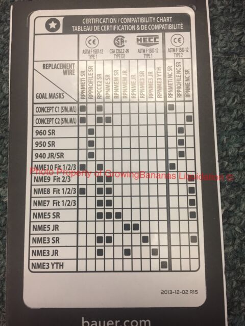 Bauer Concept 3 Compatibility Chart