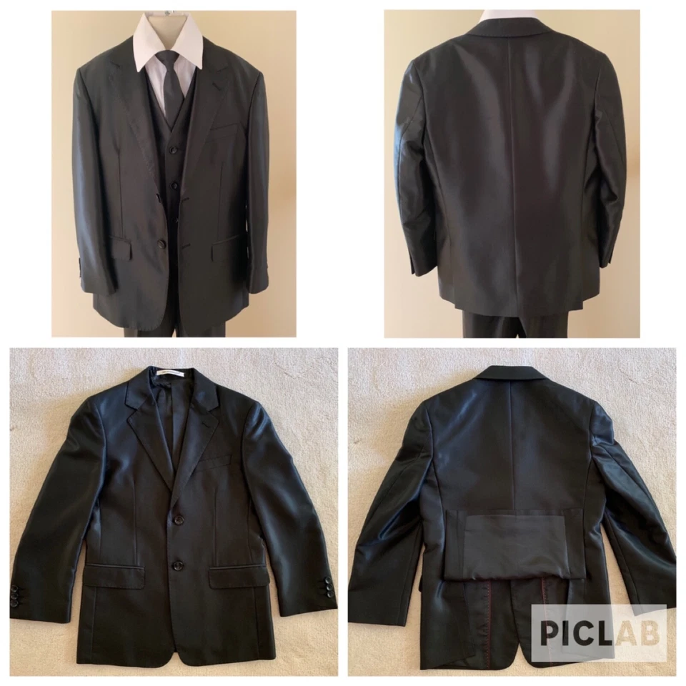 BRAVEMAN 5PC Boys Black Party Dress Suit Jacket Vest Pants Shirt Necktie Size 10 - Image 4 of 4