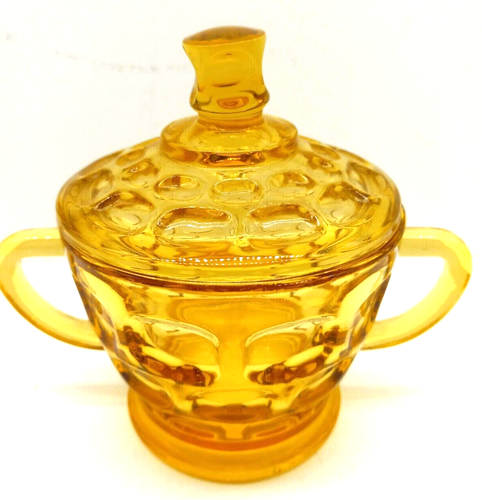 Vintage Federal Glass Yorktown Gold Yellow Colonial Creamer Sugar With Lid - Picture 4 of 6