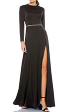MAC DUGGAL 26524 LONG SLEEVE JEWEL TRIMMED CHARMEUSE BLACK GOWN sz  14