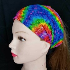 Fascia Per Capelli Elastica Fatta A Mano Tie Dye Spirale Arcobaleno Chemo.