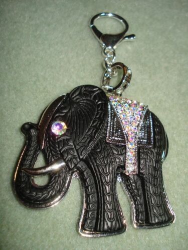4 1/2" Drop Rhinestone Resin Elephant "Remover of Obstacles" Good Luck Key Ring - Picture 3 of 10