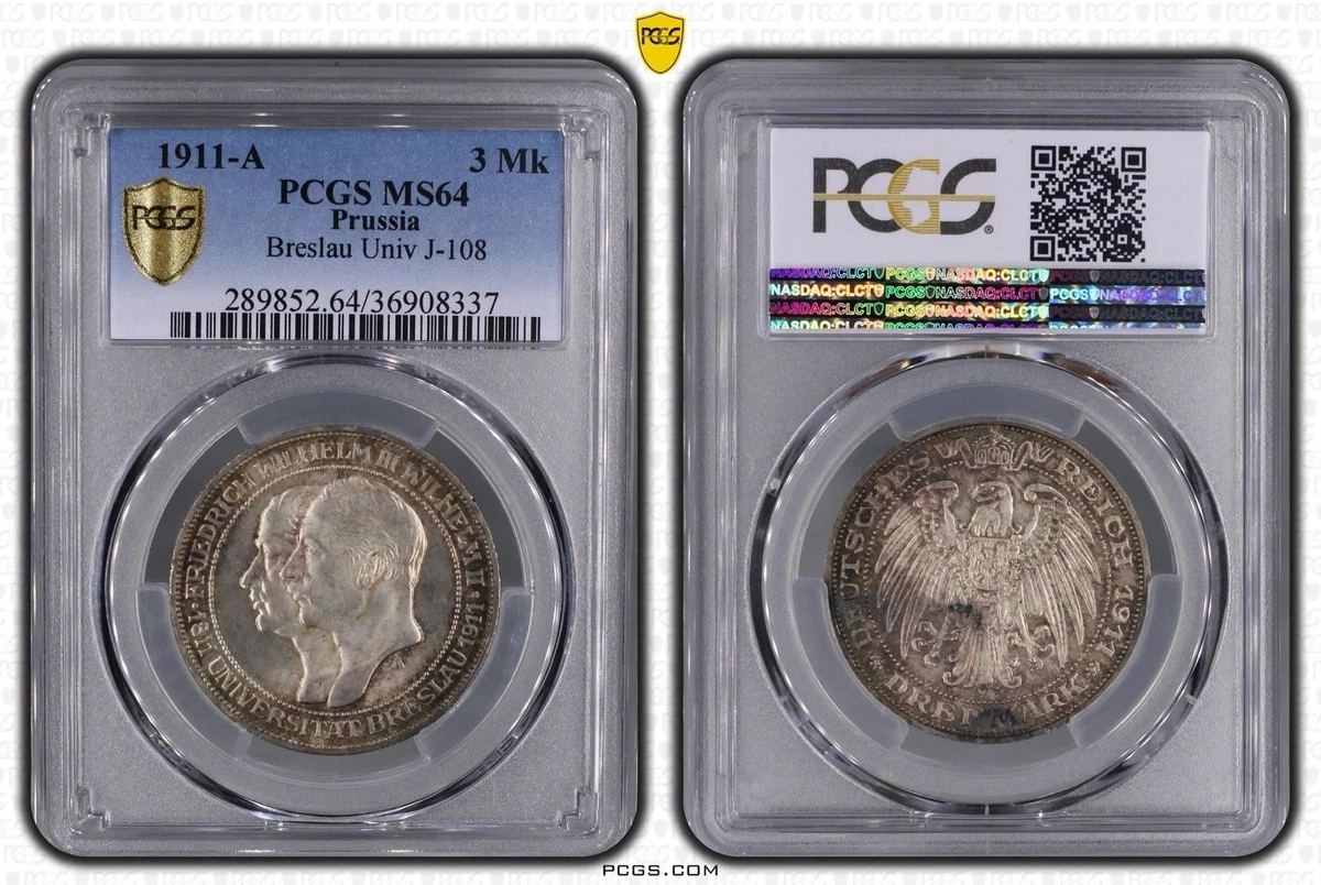 貨幣 【ドイツ銀貨】(PCGS-MS64 1911年)