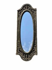 Syroco Wall Mirror Vintage Ornate Oval Glass Long Black Gold 25x8.5 Baroque