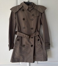 Women  s Burberry Brit Double Breasted Peat Trench coat Sz 6 w/wool blend liner