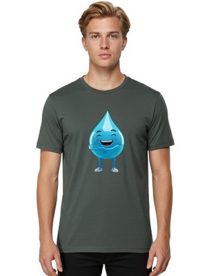 Droplet-Character Mens Graphic Tee, 100% Cotton, Casual Summer Wear