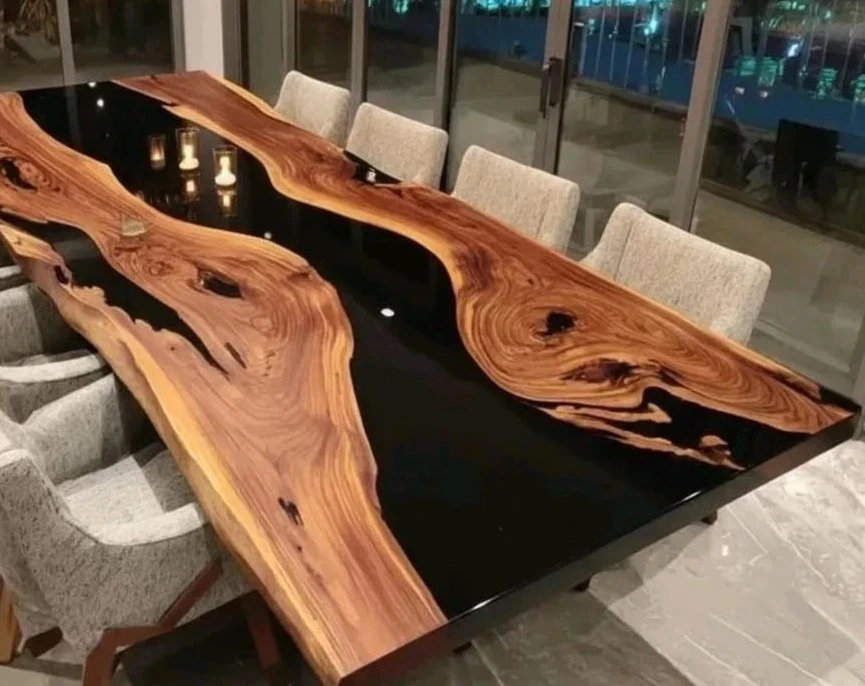Luxury Handmade BLACK Epoxy Resin River Table | Live Edge Wood Dining Table TOP - Image 2 of 4