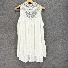 J For Justify Blouse Women XL White Floral Crochet Lined Sleeveless Rayon Casual