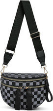 Bum Bag Checkered Crossbody Bags for Women Nylon Double Pockets Checkerboard Fan