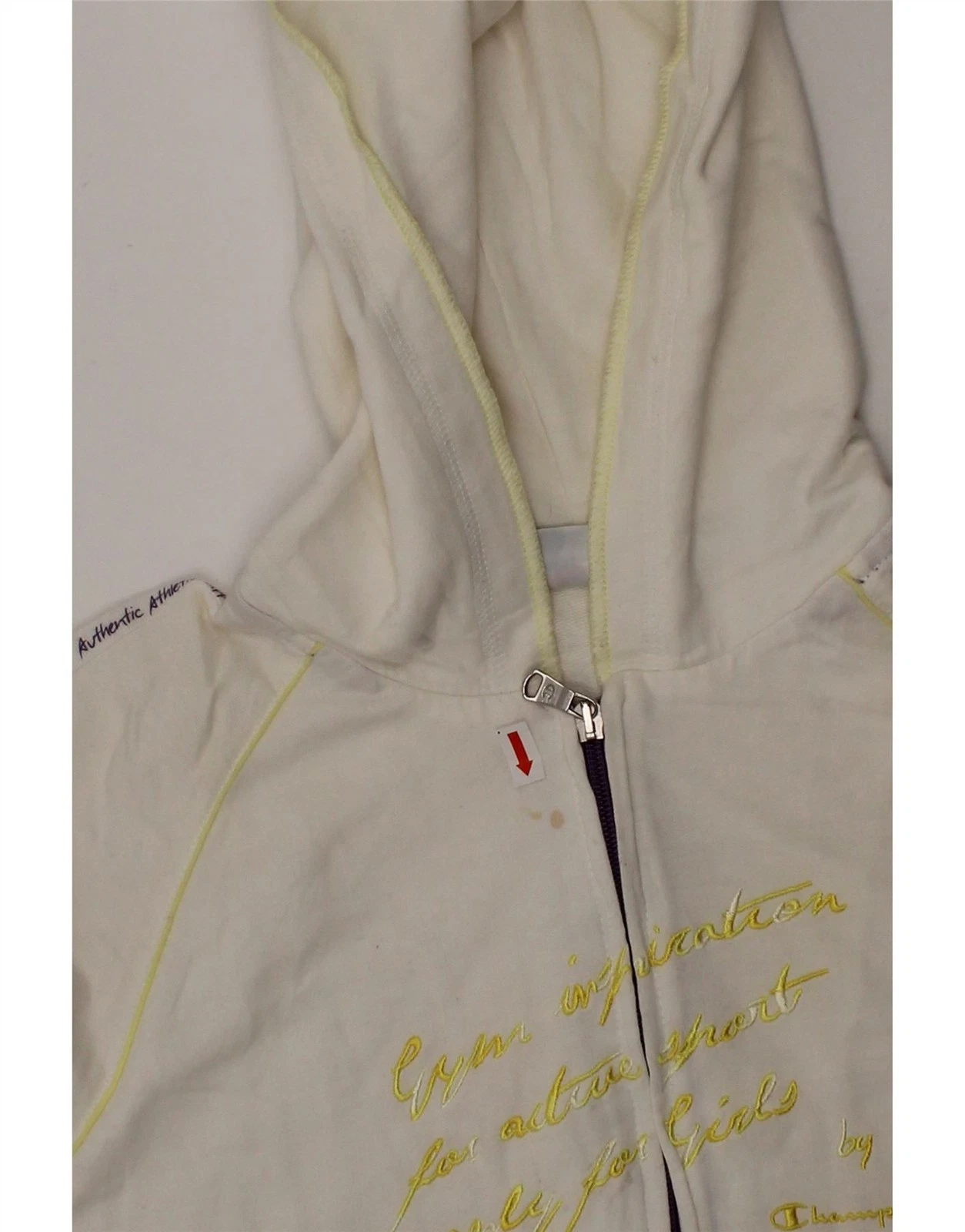 OFF WHITE Felpa con cappuccio zip grafica CHAMPION bambina 13 14 anni XL bianco sporco cotone AY15