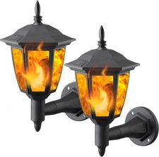 Dynaming 2 Pack Solar Flame Wall Lanterns Outdoor, Powered Black 