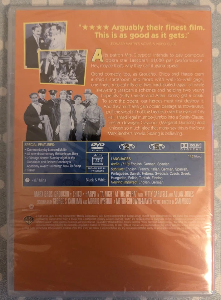 A NIGHT AT THE OPERA DVD Groucho Marx Chico Marx Brothers Movie Film New UK R2 - Image 2 of 4