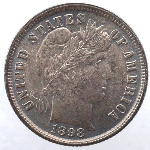 KAPPYSCOINS  GH580  1898   BARBER DIME NICE  ORIGINAL TONED  CHOICE BU