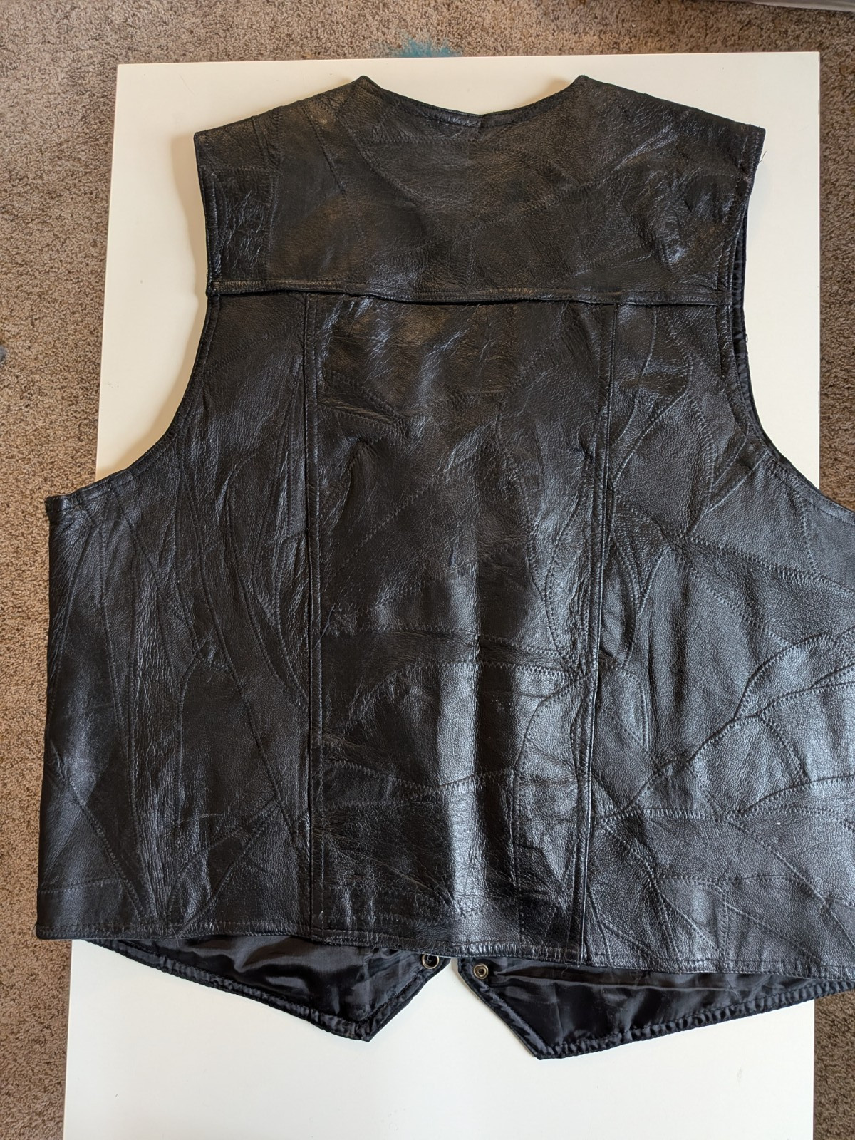 patchwork leather motorcycle style vest - image 4