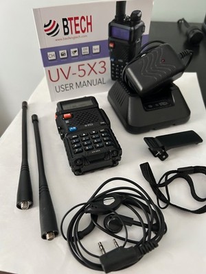 BTECH UV-5X3 5 Watt Tri-Band Radio : 2M VHF,  1.25M VHF, 70cm UHF with Antennas