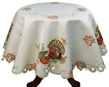 Creative Linens Fall Harvest Thanksgiving Tablecloth, 52" Round , Ivory