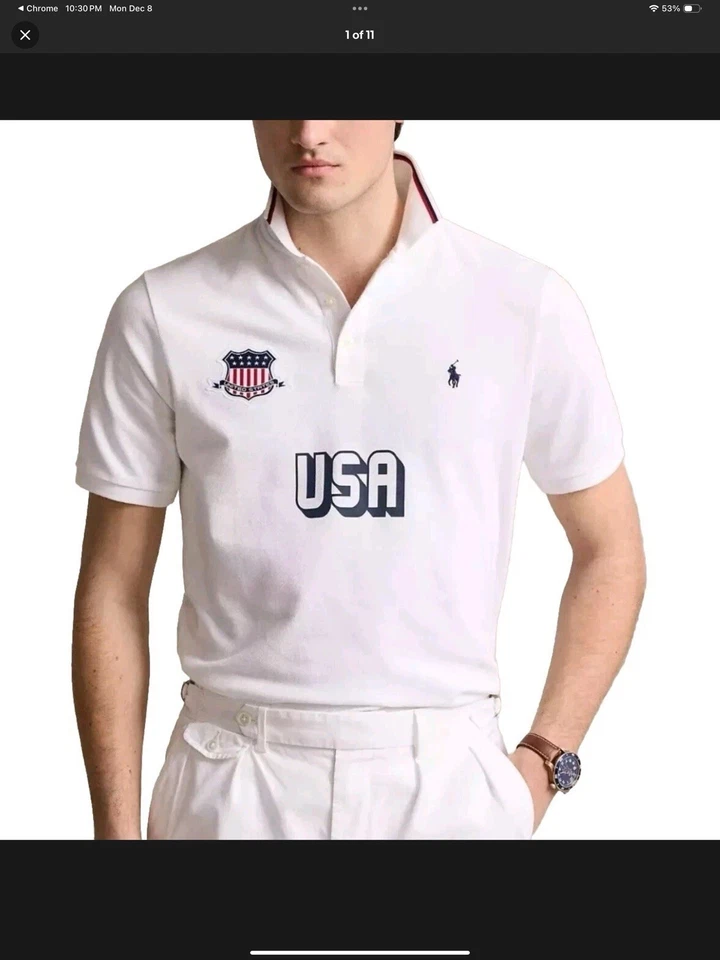 Polo Ralph Lauren EE. UU. Juegos Olímpicos Calce Clásico Polo Blanco Mediano. NUEVO Foto 2 de 3