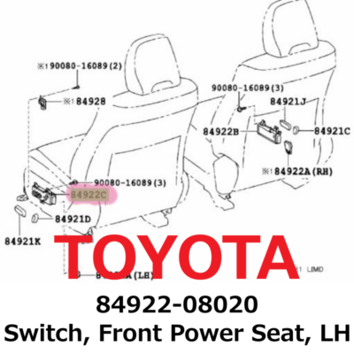 Toyota Camry Corolla RAV4 Front Power Seat Switch LH 84922-08020