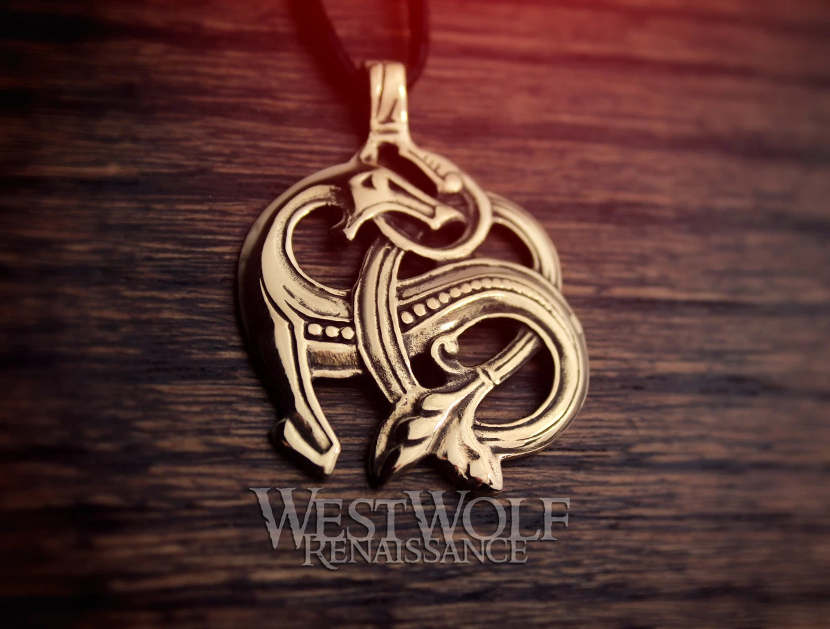 Viking Sea Dragon Pendant Norse Celtic Knot Beast Gold Bronze