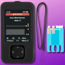 Silicone Case For Dexcom G7 Receiver Case Cover Lanyard Screen Protectors, Black
