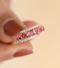 2.13ct Lab Created Pink Sapphire Elegant Beautiful Wedding Band Ring 925 Silver