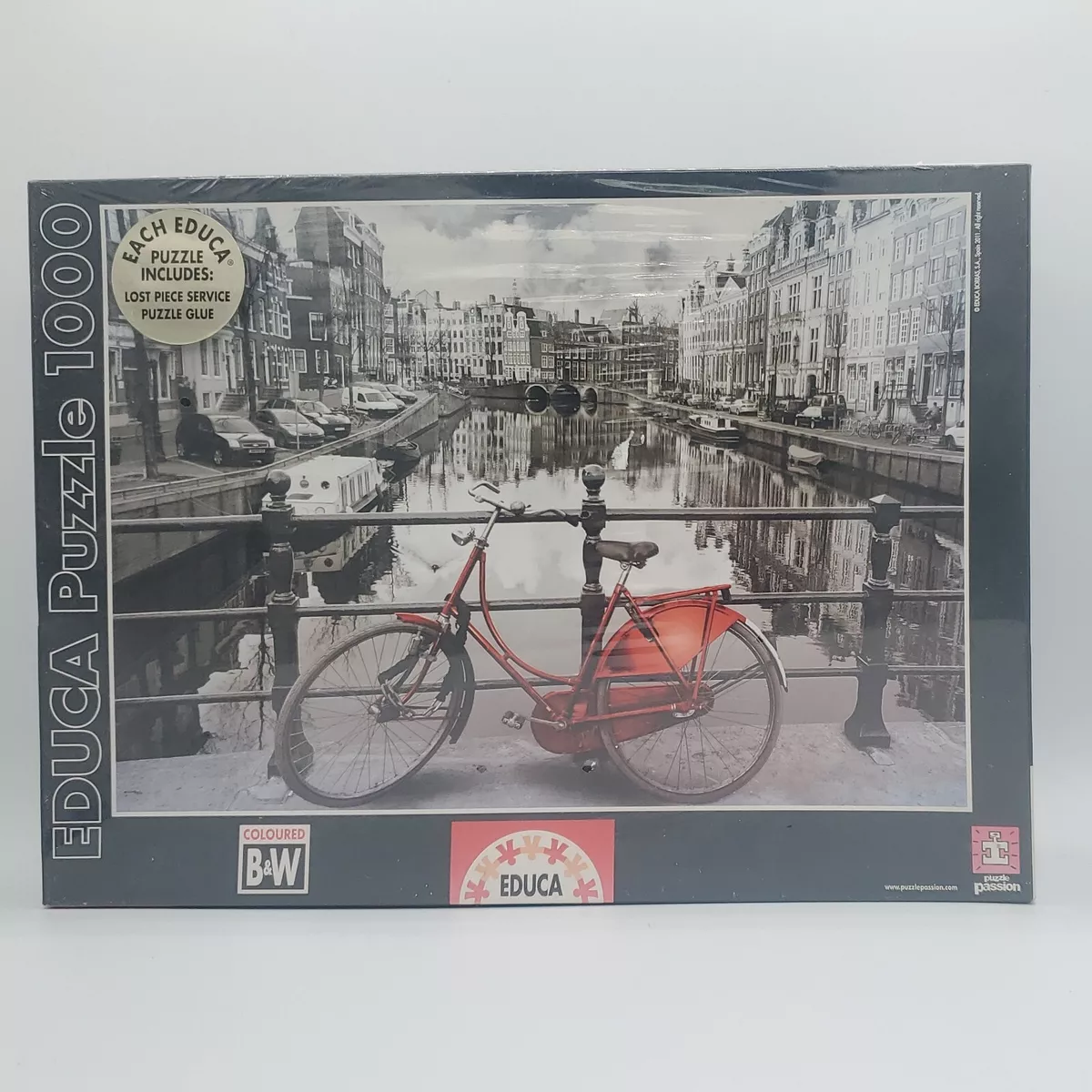 Educa 1000 Piece Puzzle Amsterdam Red Bicycle Black and White New Sealed