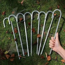 10PCS Heavy Duty Steel Tent Pegs J Hooks Ground Stakes Gazebo Galvanised Rebar