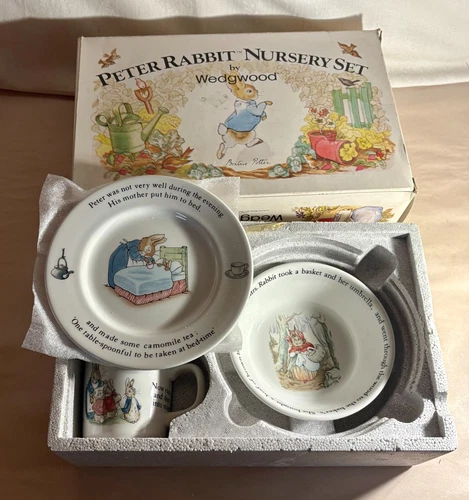 Wedgwood Peter Rabbit 3 Piece Nursery Set In Original Box