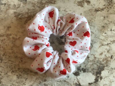 Red White Heart love Christmas ELASTIC Scrunchies stocking stuffer valentine new