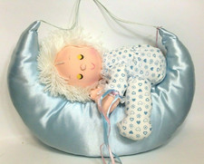 Russ Soft Sculpture Baby Boy Sleeping on the Blue Moon Hanging Toy Plush Decor