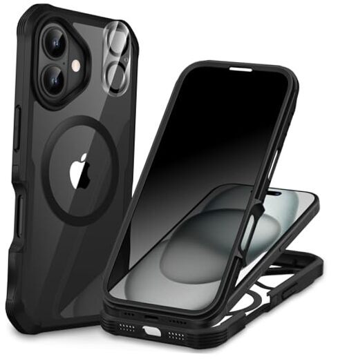 Magnetic for iPhone Case, Privacy Phone Cover [Compatible with 16 Black