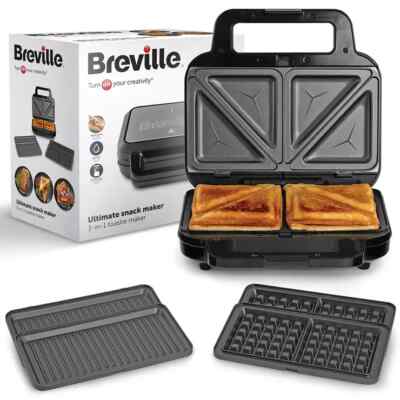 Breville 3 in 1 Sandwich Waffel und Panini Snack Maker Brot Toastie VST098