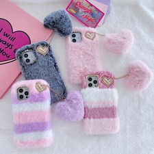 Funda de teléfono colgante corazón difuso amor ultra felpa para Samsung Galaxy S24/S24+/S24
