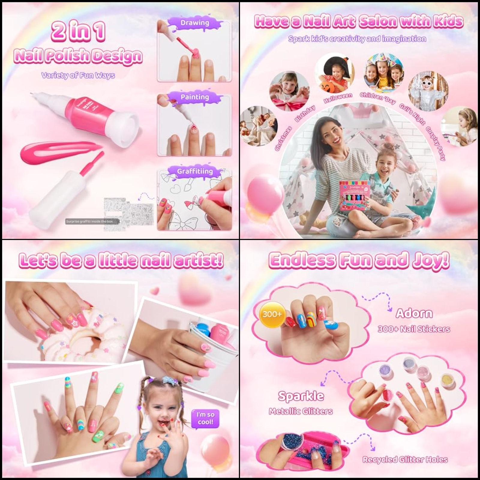 Kids Nail Polish Kit for Girls Gifts- Nails Art Makeup Toy Set for Kids Chris...