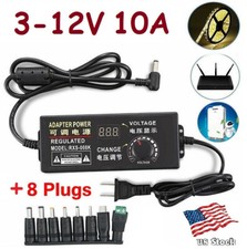 3-12V 10A 120W Universal Adjustable AC/DC Adapter Power Supply w/ LED  8 Plugs