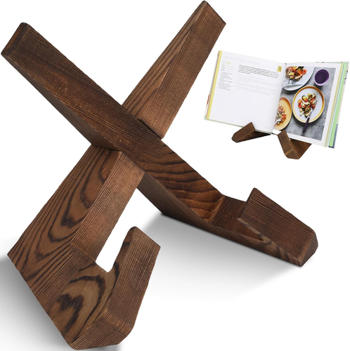 Wooden Cookbook Display Stand Holder - Adjustable, Foldable, Rustic Wood Design, - Picture 11 of 12