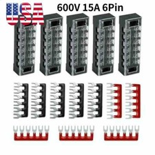 15PCS Dual Row 6 Position Screws Terminal Electric Barrier Strip Block 600V 15A