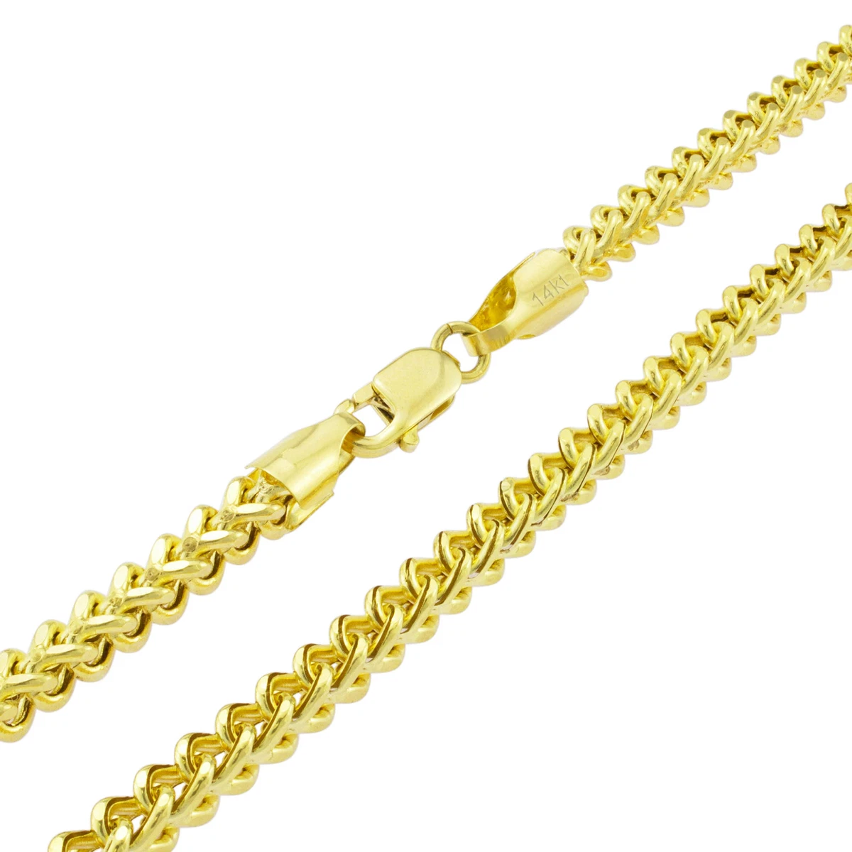 14K Yellow Gold Mens 4mm Franco Square Box Wheat Foxtail Chain Necklace 18